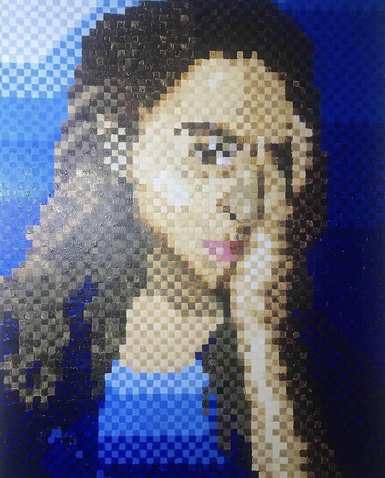 Ariana Bradley, "Pixel Self Portrait," Acrylic on Bristol, 18" x 24"