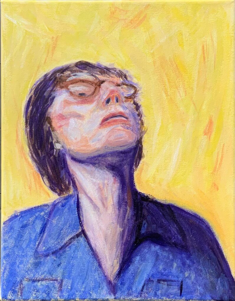 Christine Frank, "Self Portrait," Acrylic, Painting II Fall 2019, Instructor Sandra Jeknavorian