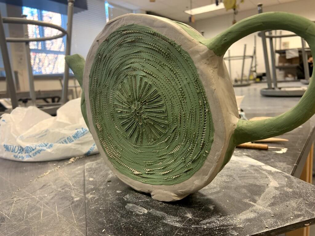 Kara Salovitz, "Lime Tea Pot," Alternate View, Stoneware, Ceramics II Spring 2020, Instructor Eileen Young