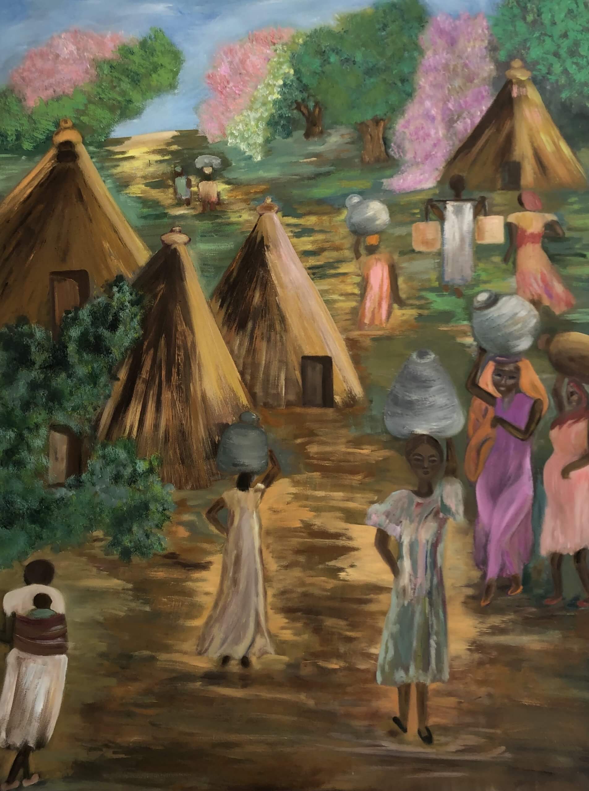 Hoda Awad, "The Village," Oil On Canvas, 40" x 30"