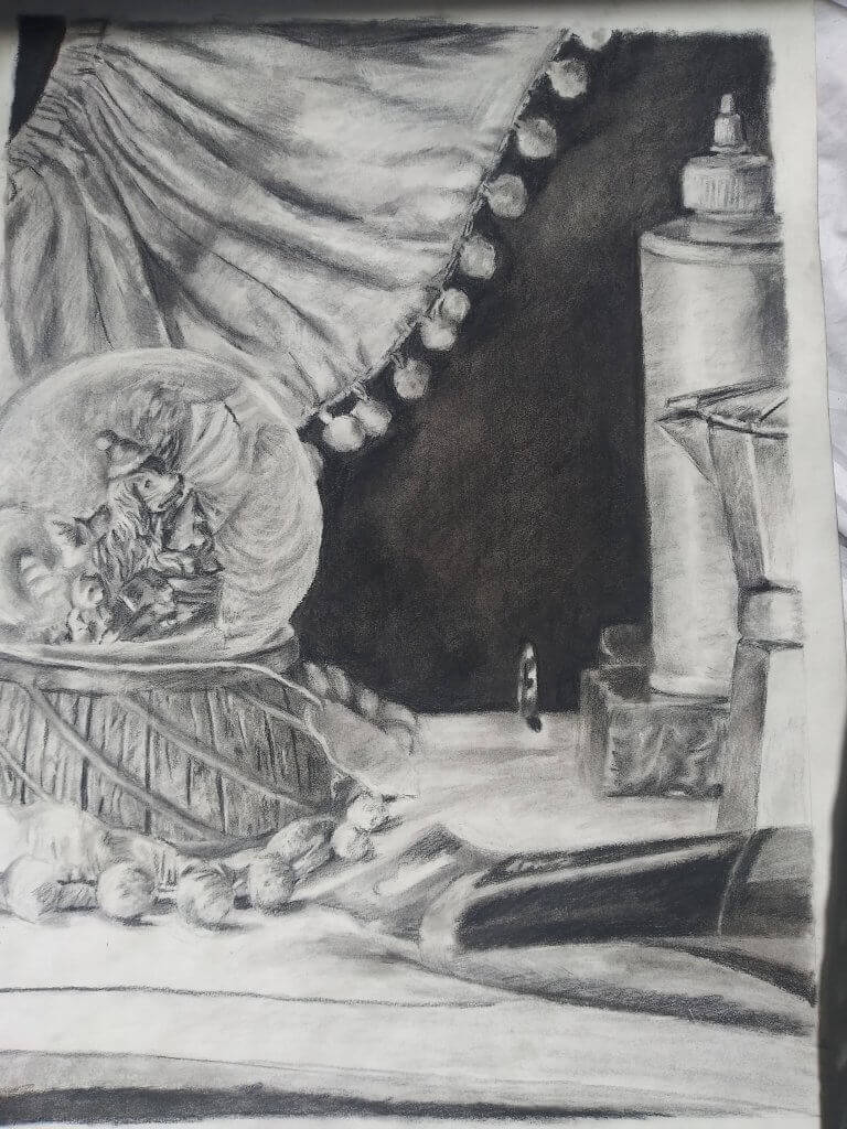 Lisette Pascual Adames, Still Life Assignment, Charcoal, Drawing I Summer 2020, Instructor Sean Langlais